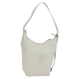 FENDI Shoulder Bag Nylon Leather Beige White Silver